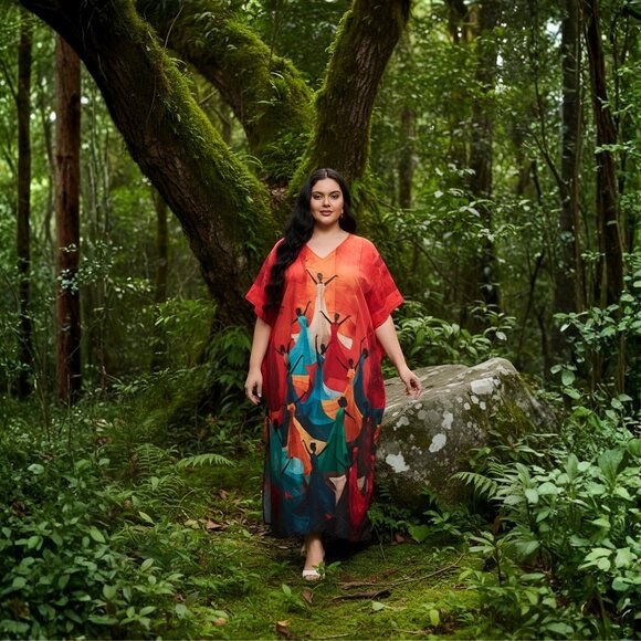 Gypsie Blu Digital Printed Polyester Caftan Dress Plus Size Mumu Maxi Dresses - Picture 1 of 9